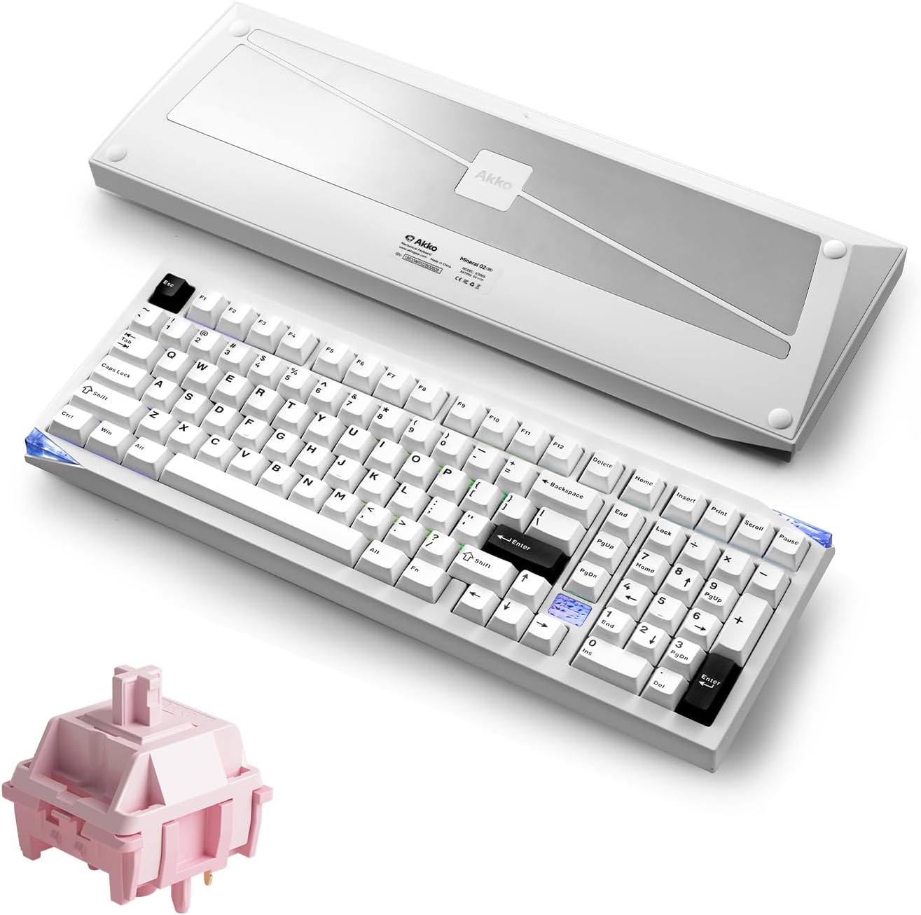Akko Mineral 02 QMK/VIA Aluminum Mechanical Keyboard Tri-Mode RGB Hot-swappable Wireless Gaming Keyboard, Black on White, Stellar Rose Switch