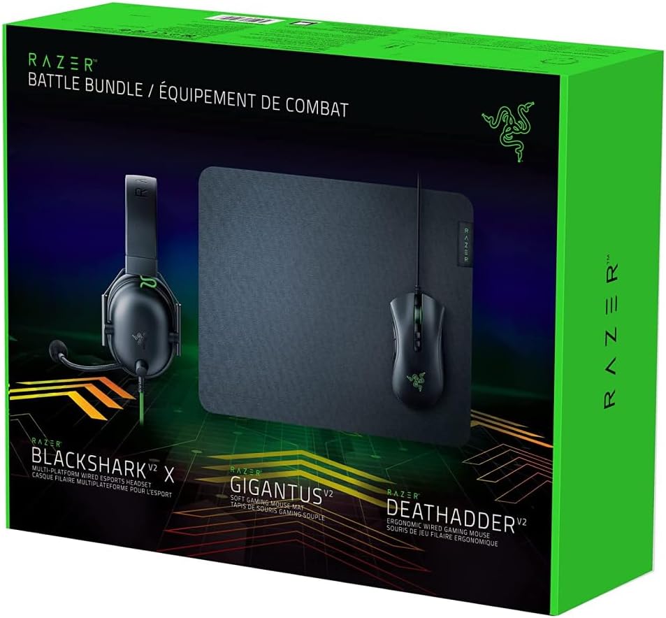 Razer Battle Bundle - DeathAdder Gamer Mouse + BlackShark Gaming Headset + Gigantus Mousepad, Black - V2