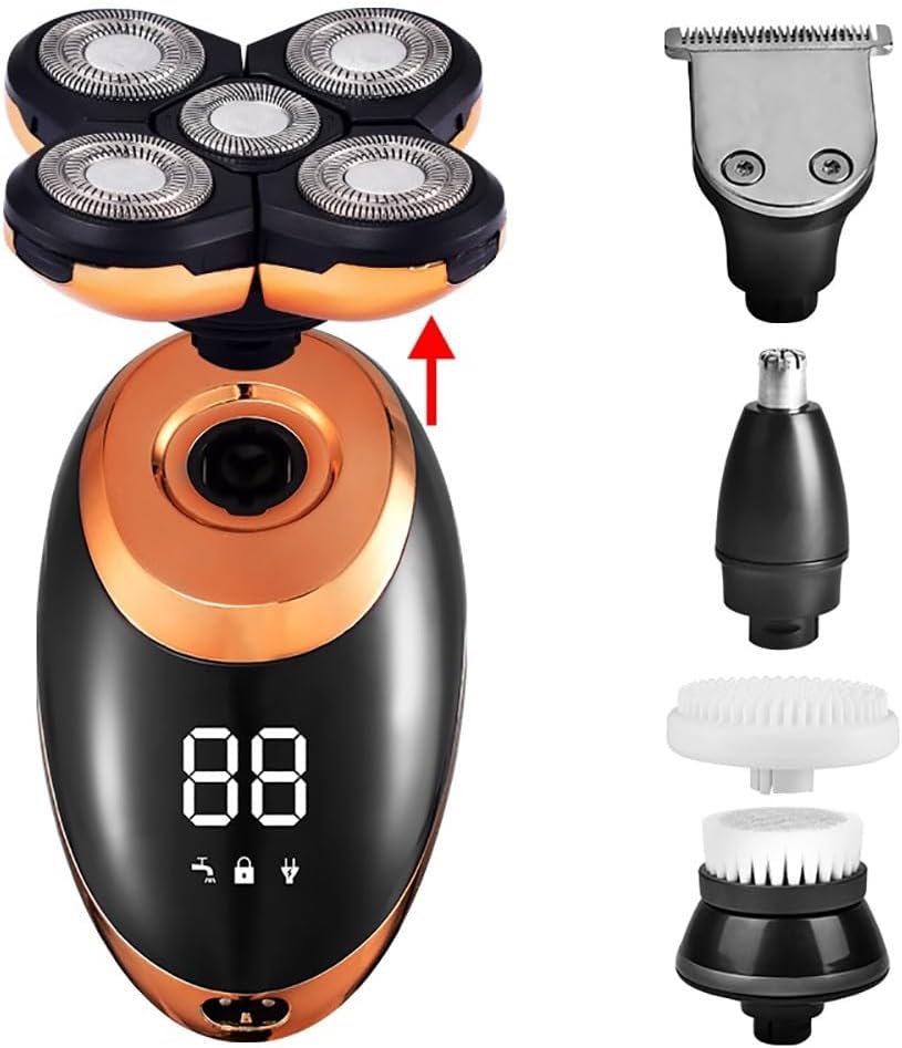 WTCBQC Head Shaver for Men, Electric Shaver for Men Beard Hair Trimmer Electric Razor 5D Floating Five Blade Heads Electric Nose Hair Trimmer LCD Display (Color : Silver)