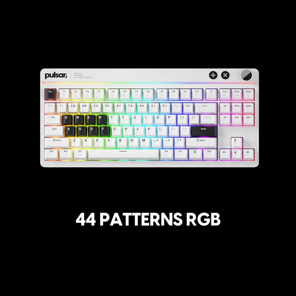 Pulsar XBOARD QS Mechanical Gaming Keyboard – QMK/VIA, Hot Swappable Linear Switch, TKL Layout Gasket Mount, Aluminum Frame, RGB LED Backlit, Knob, Dual PC Quick Switch for Mac/Windows (White)