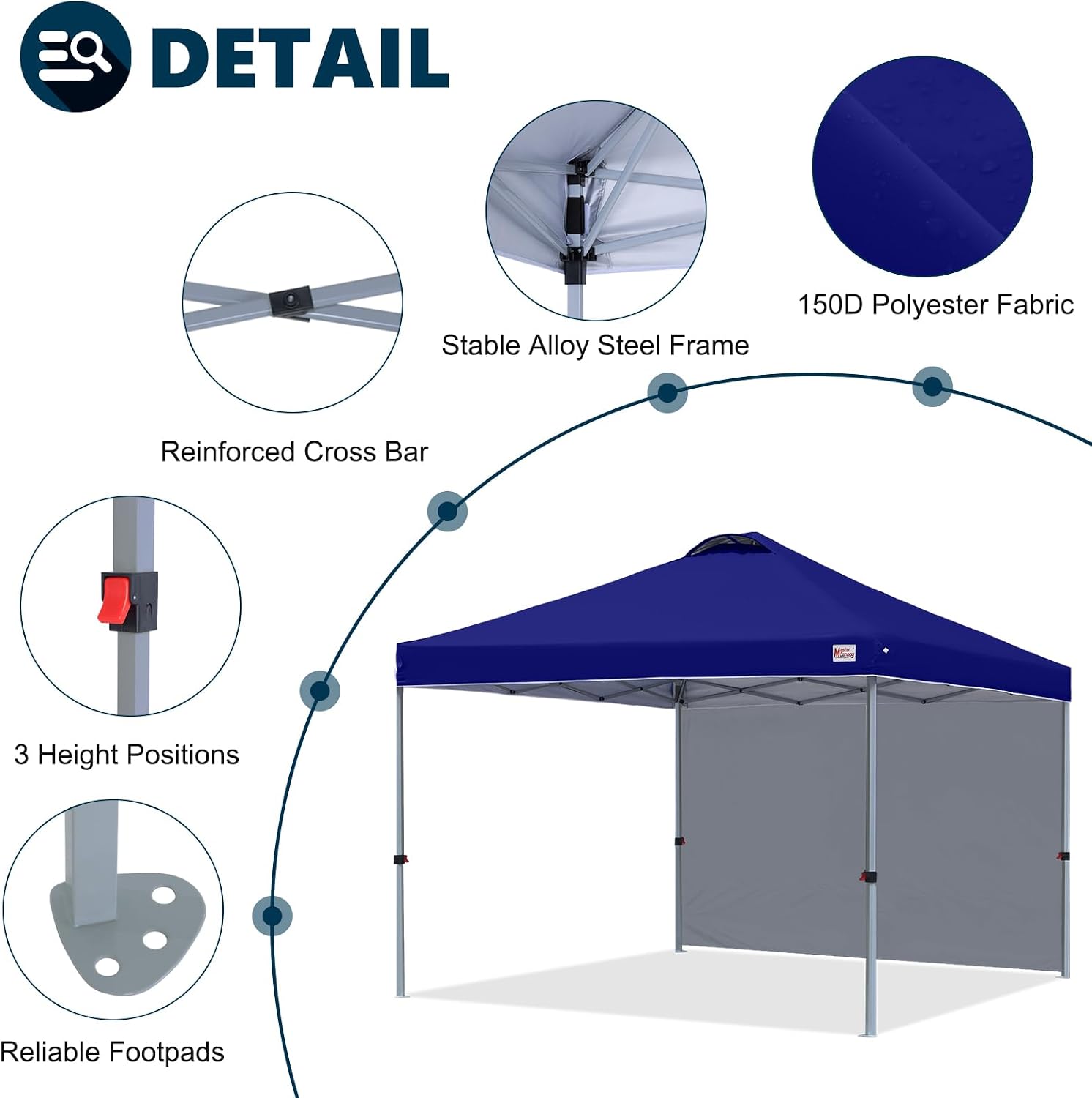 MASTERCANOPY Durable Pop-up Canopy Tent with 1 Sidewall (10'x10',Dark Blue)