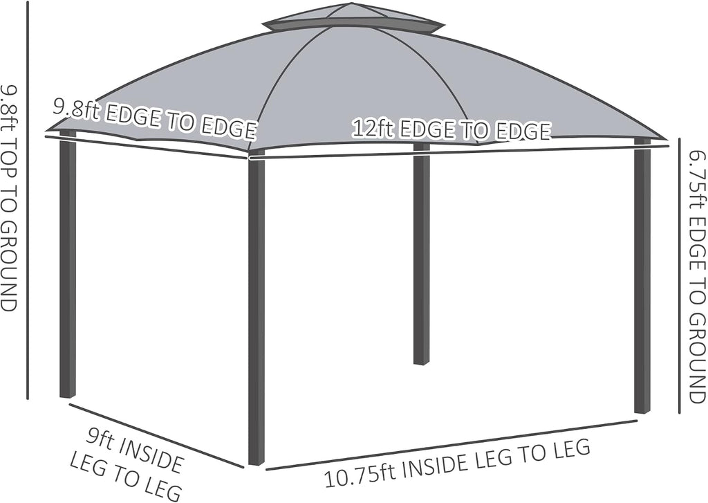 10' x 12' Outdoor Gazebo, Patio Gazebo Canopy Shelter w, Double Vented Roof, Zippered Mesh Sidewalls, Solid Steel e, Grey