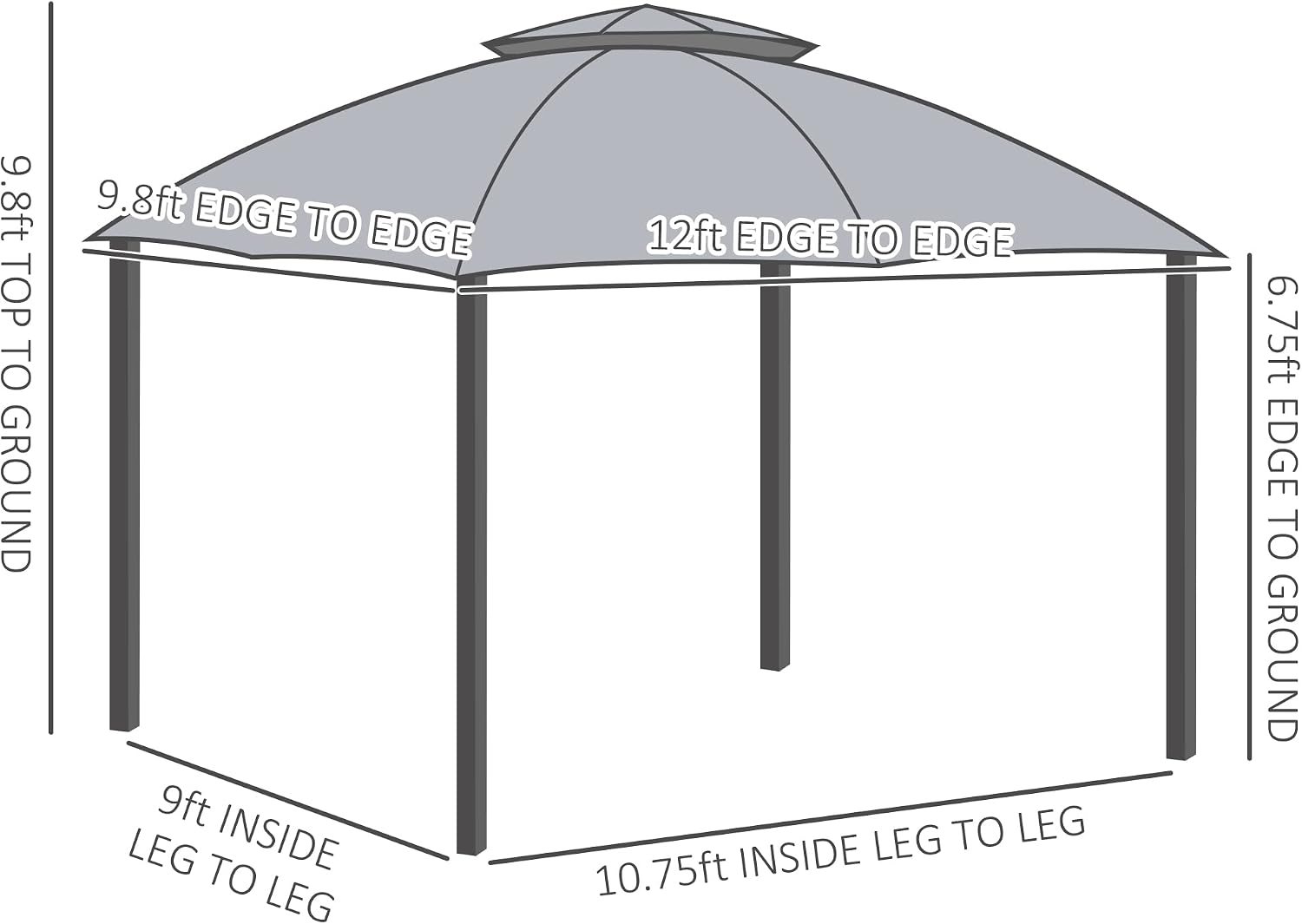 10' x 12' Outdoor Gazebo, Patio Gazebo Canopy Shelter w, Double Vented Roof, Zippered Mesh Sidewalls, Solid Steel e, Grey
