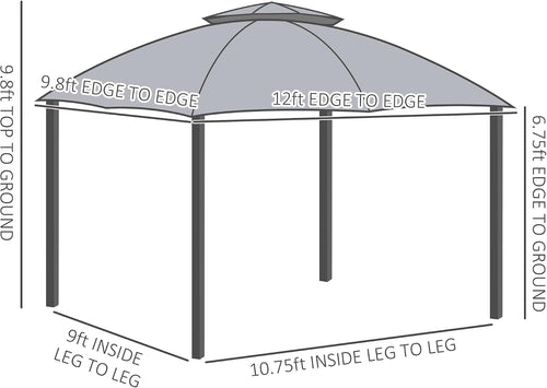 10' x 12' Outdoor Gazebo, Patio Gazebo Canopy Shelter w, Double Vented Roof, Zippered Mesh Sidewalls, Solid Steel e, Grey