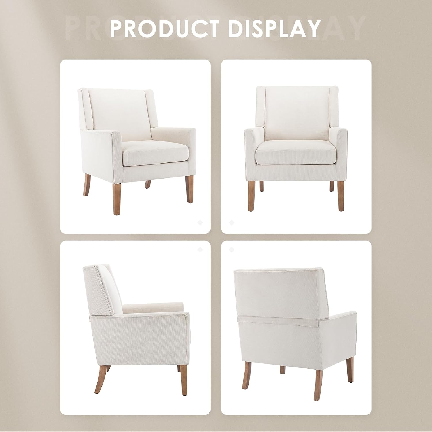 COLAMY Modern Wingback Living Room Chair Set of 2, Upholstered Fabric Accent Armchair, Single Sofa Chair with Lounge Seat and Wood Legs for Bedroom/Office/Reading Spaces, Beige