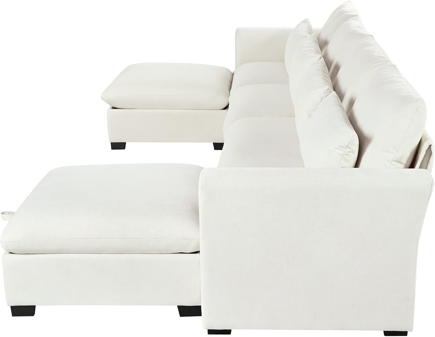 LUMISOL U-Shaped Sectional Sofa with Movable Ottomans, 131.9' Upholstered Modular Sofa Linen Blend Fabric Couch with Storage Ottomans, for Living Room Home Theaters Apartment, Beige