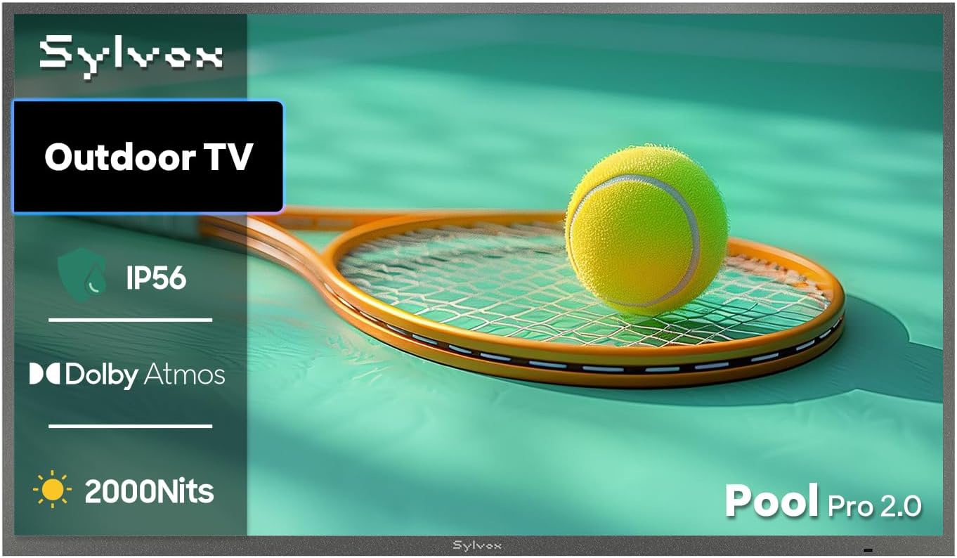 SYLVOX Outdoor TV, 75-Inch Waterproof Smart TV, 2000 nits Full Sun TV, 4K, Dolby Atmos, HDR10, Weatherproof Television with Voice Assistant Remote (Pool Pro 3.0, Latest Model)