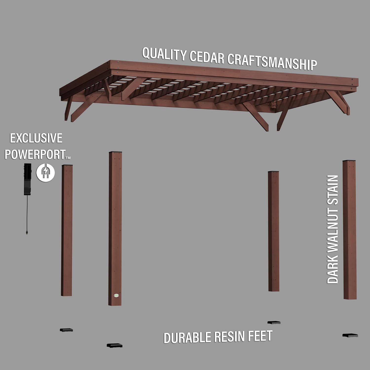 Backyard Discovery Brockton 14' x 10' Modern Cedar Wood Pergola Kit with All-Season Durability, High-Wind Rating, Concrete Anchors, PowerPort, Shade for Outdoor Patio, Deck, Garden, and Entertaining