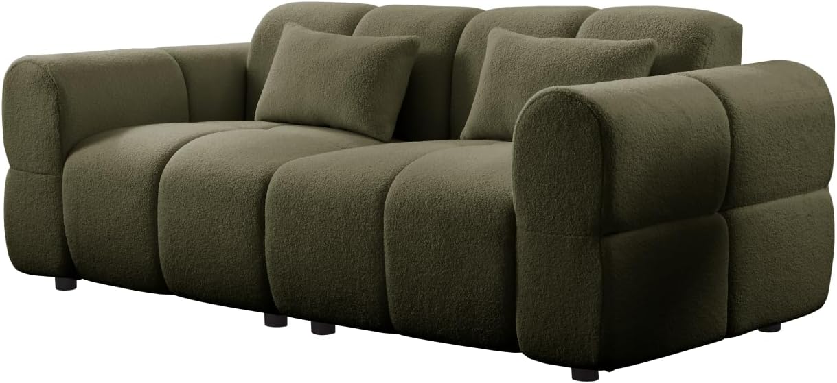 80' Modern Sofa Couch, Comfy Deep Seat Lambswool Cloud Sofa, Upholstered 3-Seater Boucle Couch, Oversized Loveseat for Living Room, Bedroom, Office, Apartment(Green)