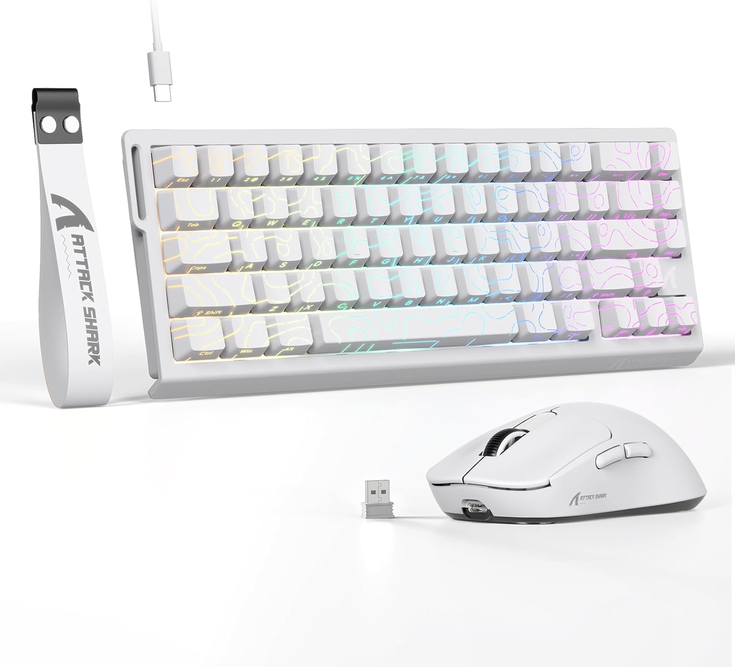 ATTACK SHARK X68 HE Wired Magnetic Keyboard with X3 Wireless Gaming Mouse Combos, 8KHz Rapid Trigger Keyboard, 0.01mm RT Accuracy, 49g Superlight Mouse, PAW3395, 26000 DPI - White Contours