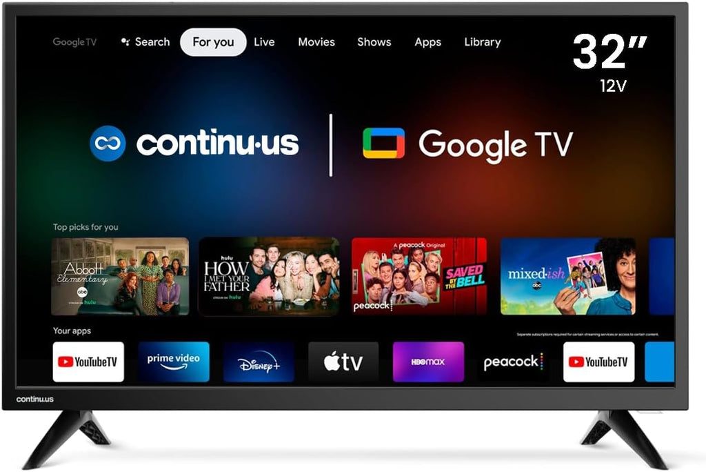 continuus 32' 12V RV Smart TV – Android TV with Google Assistant, Chromecast, and Free Streaming Apps – 720p HD - CT-32TS10