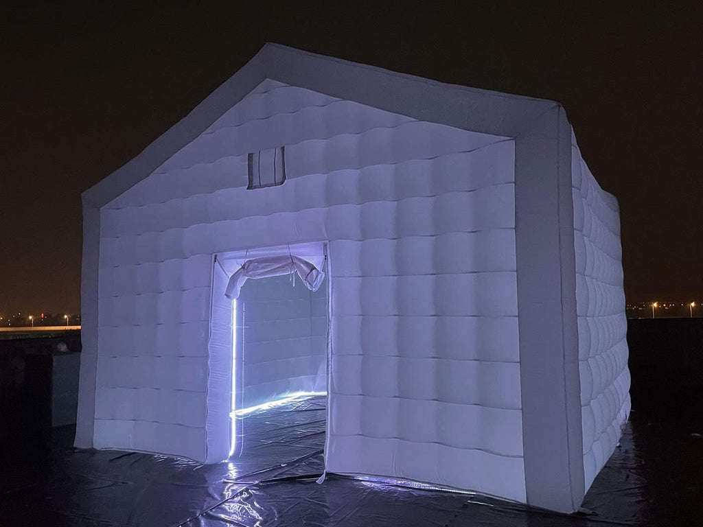 Large White Inflatable Cube Wedding Tent Square Gazebo Event Room Big Mobile Portable Inflatable Night Club Party Pavilion with LED Lights for Backyard/Outdoor Events(18ftx16ft)