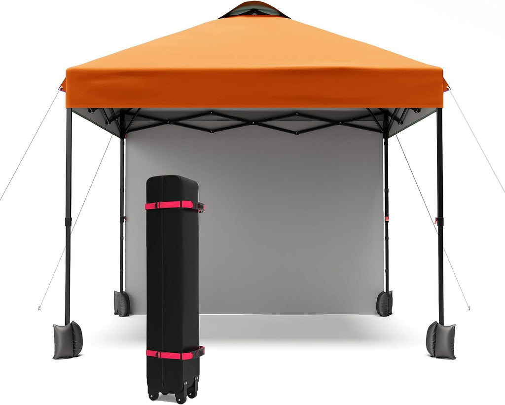 10x10 Pop Up Tent, Pop Up Canopy with Sidewall, UPF 50+, Easy to Set Up Outdoor Canopy, Adjustable Portable Gazebo for Parties, Camping, Gazebo with Wheel Cover Bag, 4 Sand Bags, 4 Ropes and 8 Spikes