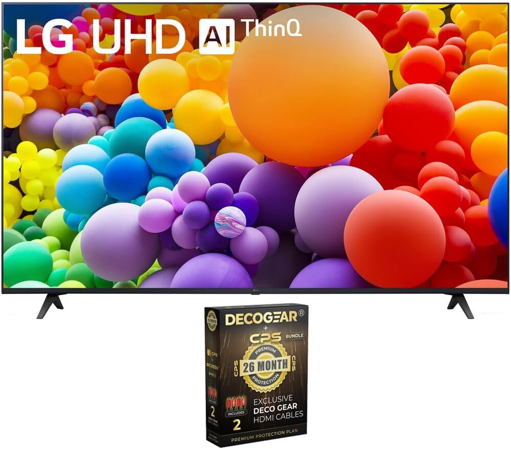 LG 65UT7570PUB 65-Inch UT75 Series LED Smart TV 4K (2024) Bundle with Deco Gear 2X 4K HDMI 2.0 Cable w/Copper Conductors & CPS Exclusive 26 Month Protection Pack (BEACH-CPS-261000)