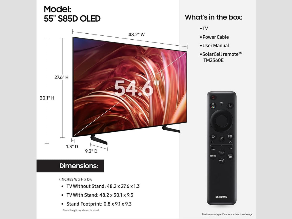 Samsung 55-Inch Class OLED 4K S85D Series HDR Smart TV w/Dolby Atmos, Object Tracking Sound Lite, Contour Design, Motion Xcelerator, Real Depth Enhancer, Alexa Built-in (QN55S85D, 2024 Model)