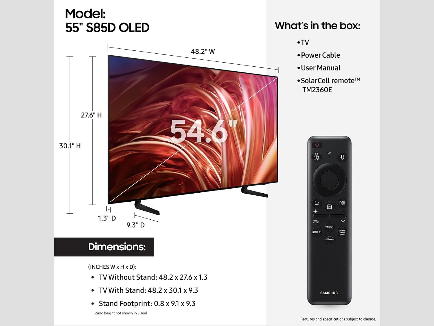 Samsung 55-Inch Class OLED 4K S85D Series HDR Smart TV w/Dolby Atmos, Object Tracking Sound Lite, Contour Design, Motion Xcelerator, Real Depth Enhancer, Alexa Built-in (QN55S85D, 2024 Model)