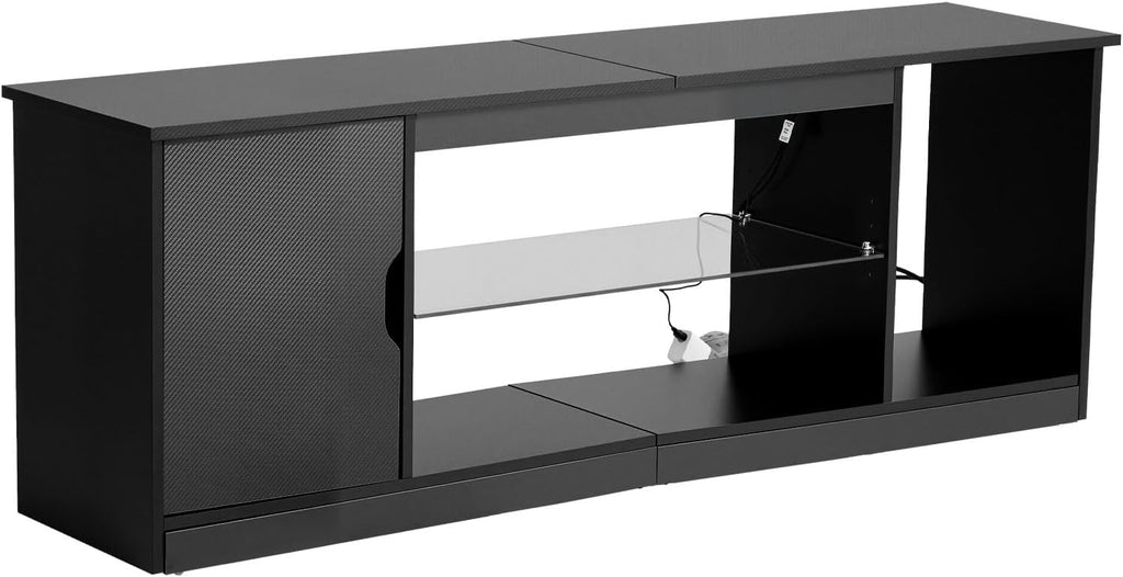 VEVOR Modern TV Stand for 65 inch TVs, LED Entertainment Center with Storage Cabinet for PS5 Xbox Gaming Media Console Table with Adjustable Glass Shelf, Wood TV Cabinet for Living Room Bedroom, Black