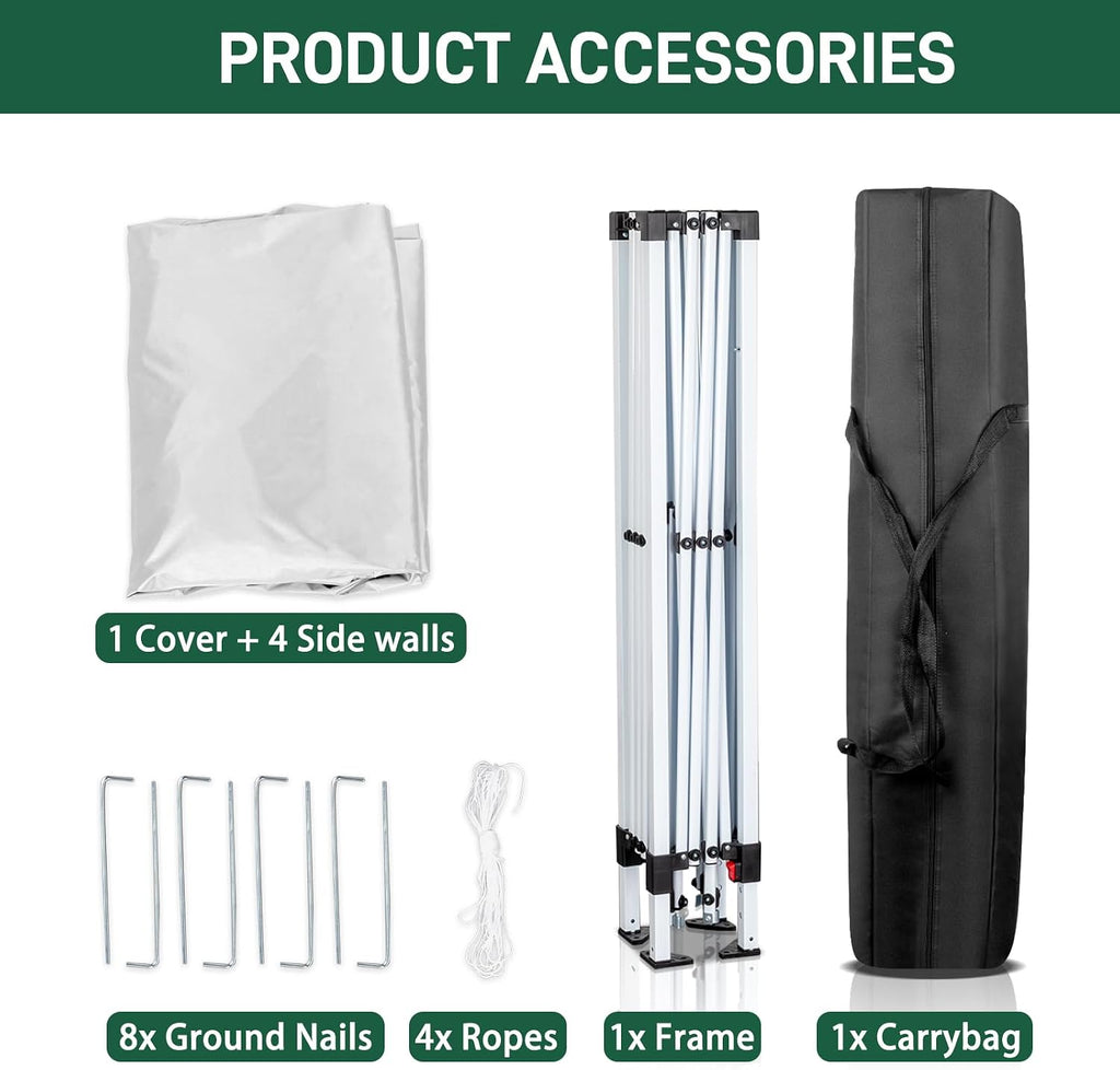 6.5x6.5 Pop Up Canopy Tent with Sidewalls, 3 Height Adjustable Beach Tent with Carrying Bag, 8 Stakes & 4 Ropes, Easy Set Up Gazebo for Events, Party, Wedding (6.5x6.5FT White with 4Sidewalls)