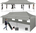 COBIZI 10x30 Pop Up Canopy Tent with Awning,Heavy Duty Canopy UPF 50+ All Season Wind Waterproof Commercial Outdoor Street Vendors Party Tents for Parties Canopy with Roller Bag(10 x 30 ft Gray)