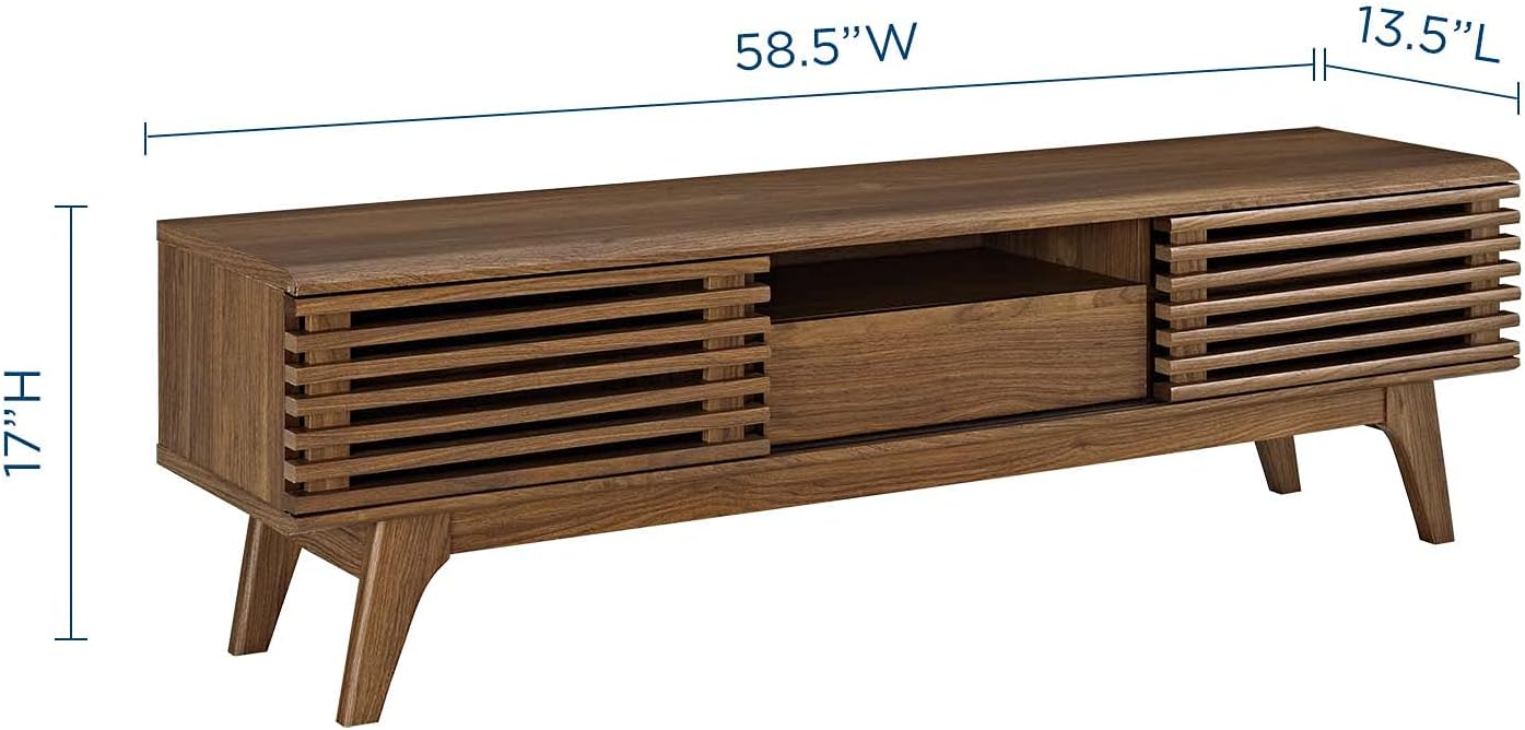 Modway Render Mid-Century Modern Low Profile 59 Inch TV Stand in Walnut
