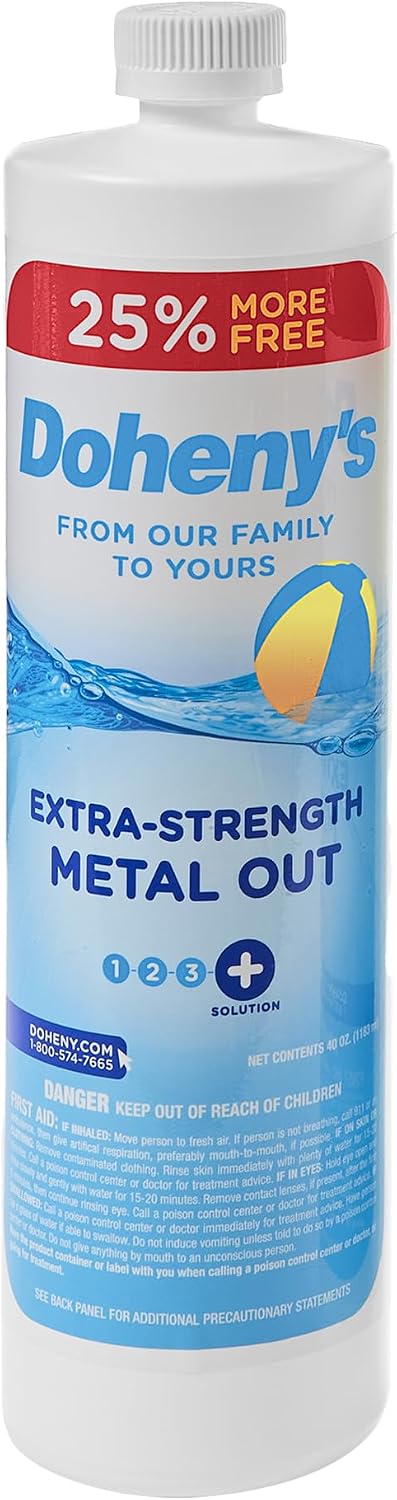 Doheny's Extra-Strength Metal Out Pool Treatment | Professional-Grade, Highly Concentrated Formula | Reduces Staining, Scaling & Discoloration | Dosage View Stripe |4 x 40 Oz. Bottles (160 Oz. Total)