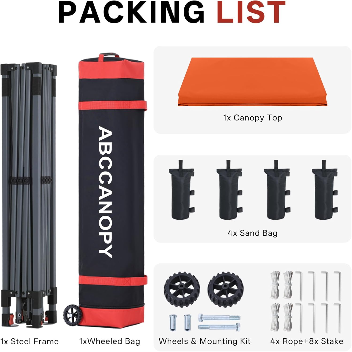 ABCCANOPY 10x10 Pop Up Canopy Tent, Easy Setup Instant Shelter with Wheeled Bag, Heavy Duty Outdoor Canopy for Beach, Market, Backyard, UV Protection, Outdoor Weather Protection (Orange, 10x10)