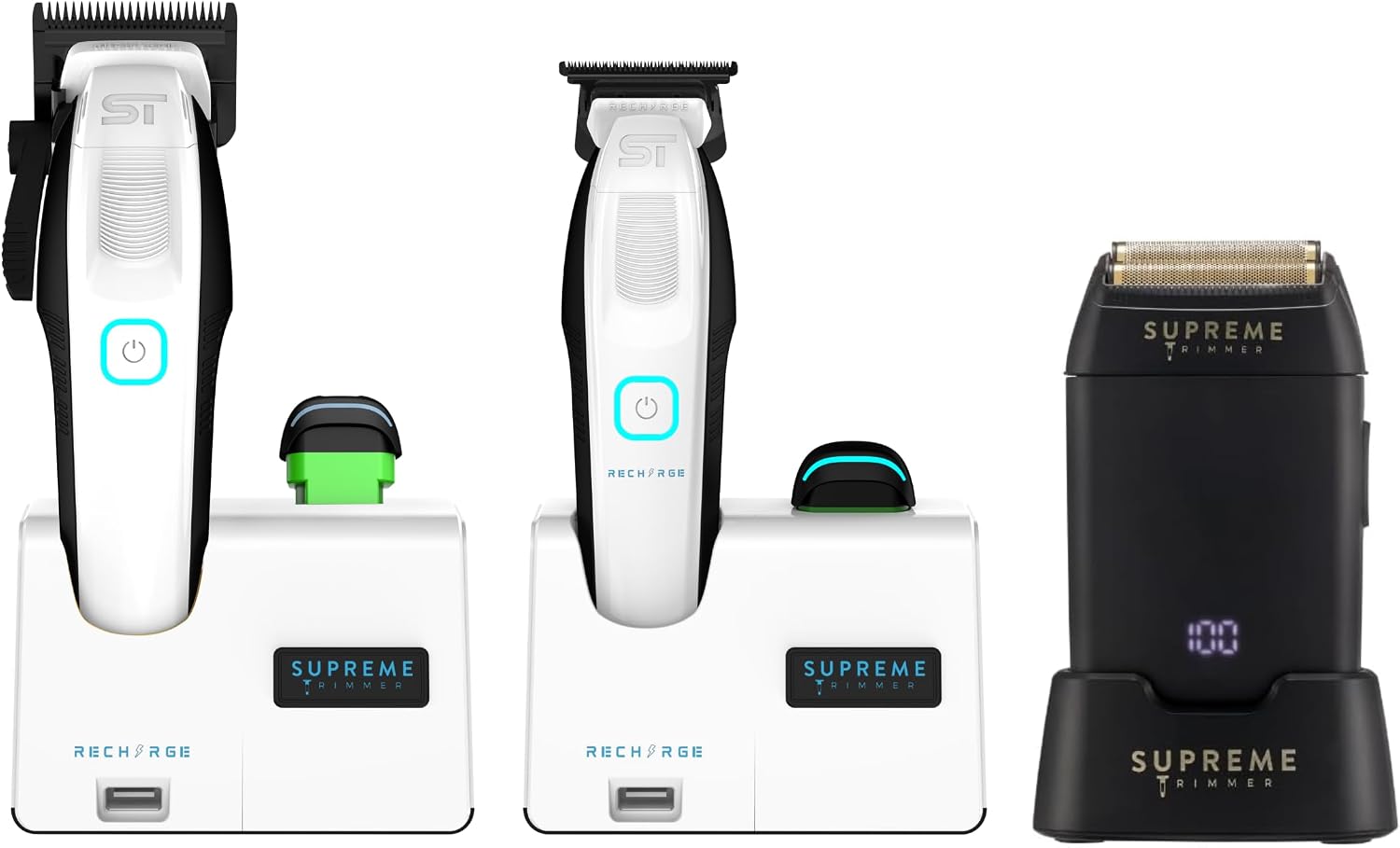 Supreme Trimmer 3-in-1 Recharge Hair Clipper, Beard Trimmer & Crunch Foil Shaver Combo | Removable Batteries, Smart USB Charging Base, Master Barber Set | STB775 + STF602