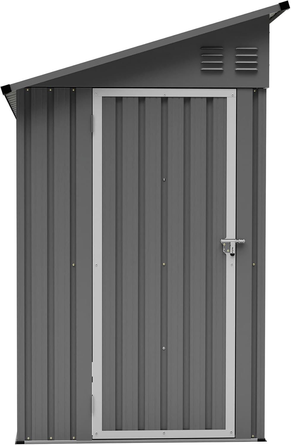 YOPTO 4×8 FT Lean to Metal Shed,Outdoor Heavy-Duty Storage Shed with Floor Base,All Weather Waterproof Garden Tool House W/Lockable Door&2 Air Vents,Reversible Door Design,for Backyard,Patio,Lawn,Gray