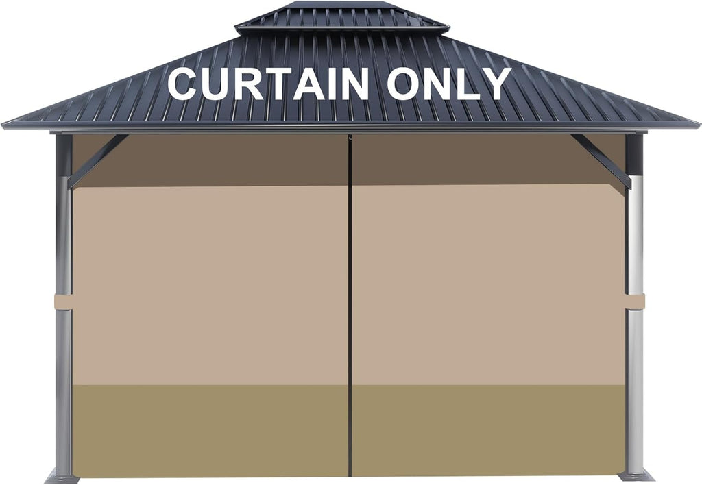 BPS 12' x 14' Gazebo Privacy Curtains with Double Zipper, 4-Panels Side Wall Universal Gazebo Side Panels Replacement for Patio, Outdoor Canopy, Garden and Backyard (Curtain Only)