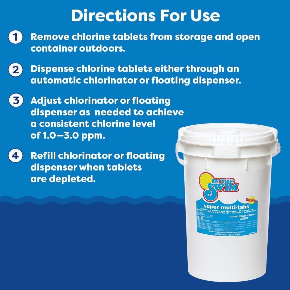 In The Swim 3 inch 5-in-1 Super Multi-Tabs – Swimming Pool Sanitizer – Chlorine - Algaecide - Stabilizer - Clarifier - 24 Pounds
