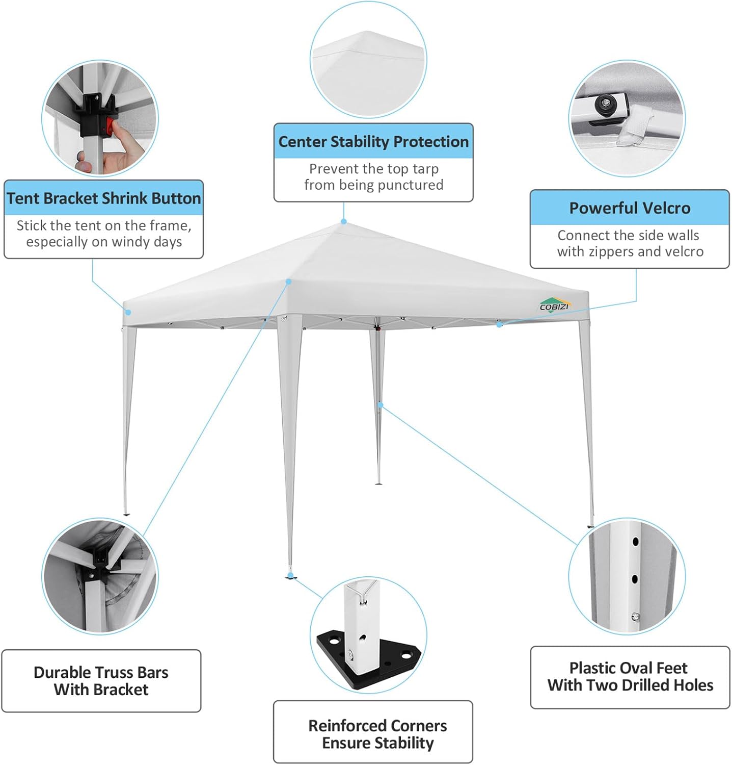 COBIZI 10x10 Pop Up Canopy Tent with 4 Sidewalls Party Tents for Parties Weddings Backyard Waterproof Commercial Instant Outdoor Events Tent with Stakes, Ropes（10 x 10 ft White