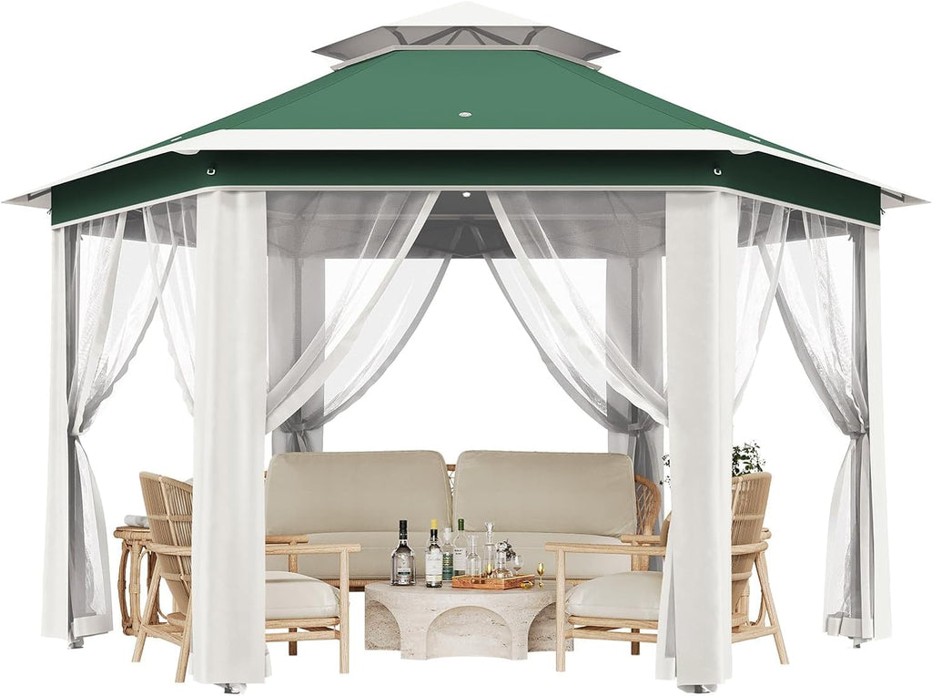 Outdoor Pop-Up Gazebo for Patio13'x13',Metal Frame Canopy with Double Roofs,Heavy Duty Party Tent and Shelter with Mosquito Netting,Zippered Mesh Sidewalls & Carrying Bag,for Patio Garden Backyard