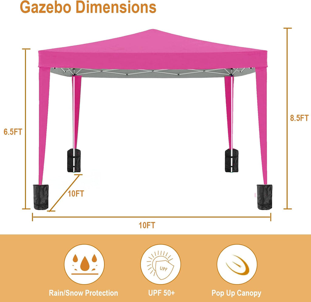 10x10 Pink Pop Up Canopy Tent with 4 Removable Sidewalls Commercial Heavy Duty Canopy All Weather Waterproof Outdoor Canopy Wedding Tents for Parties Gazebo with Carry Bag and Sandbags