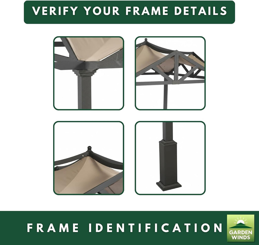 Garden Winds Durable 350 Replacement Canopy Top Compatible with Garden Treasures 10' x 10' Pergola Models GF-9A037X, GF-12S039B - Cabana Beige