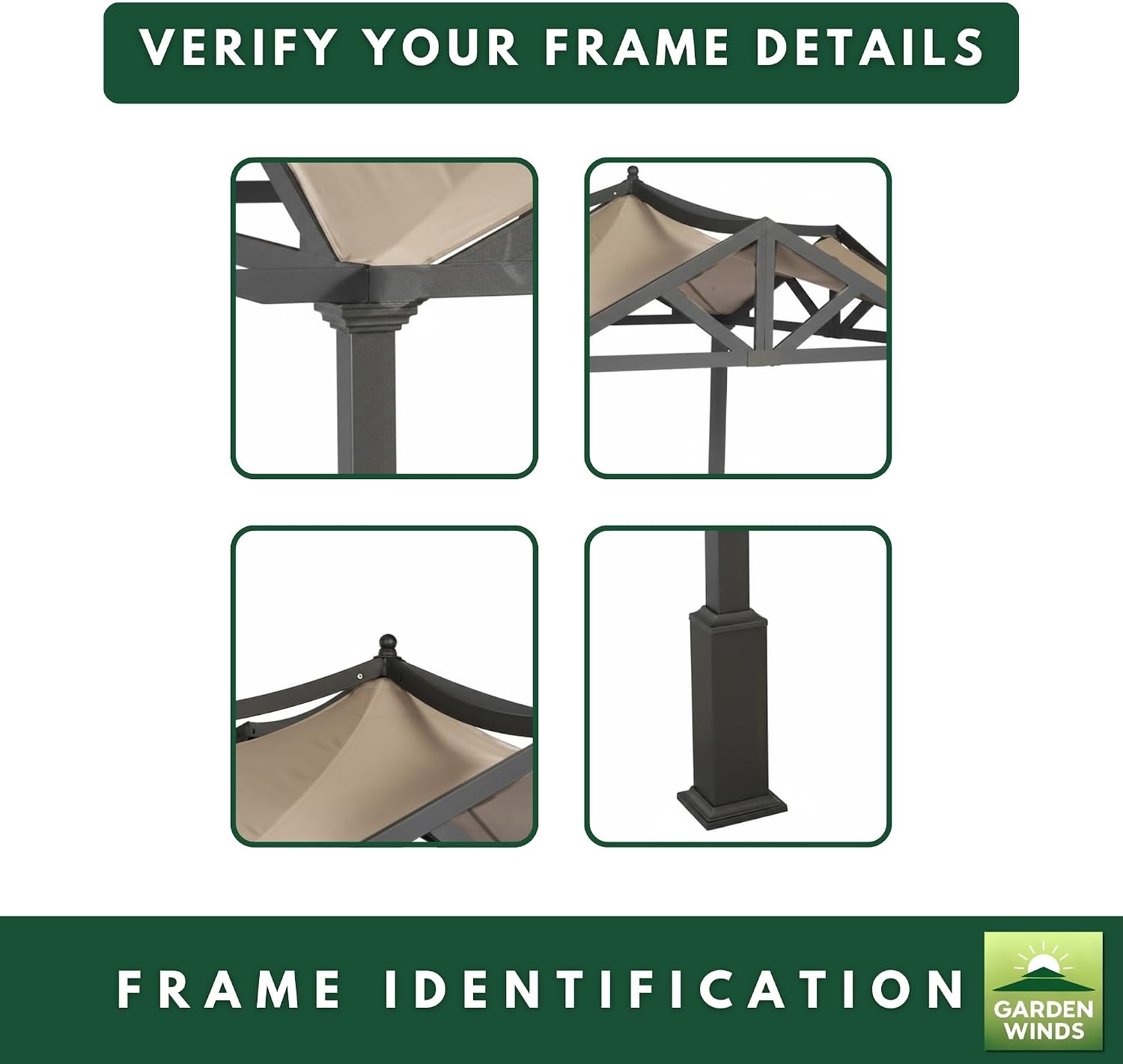 Garden Winds Durable 350 Replacement Canopy Top Compatible with Garden Treasures 10' x 10' Pergola Models GF-9A037X, GF-12S039B - Cabana Beige
