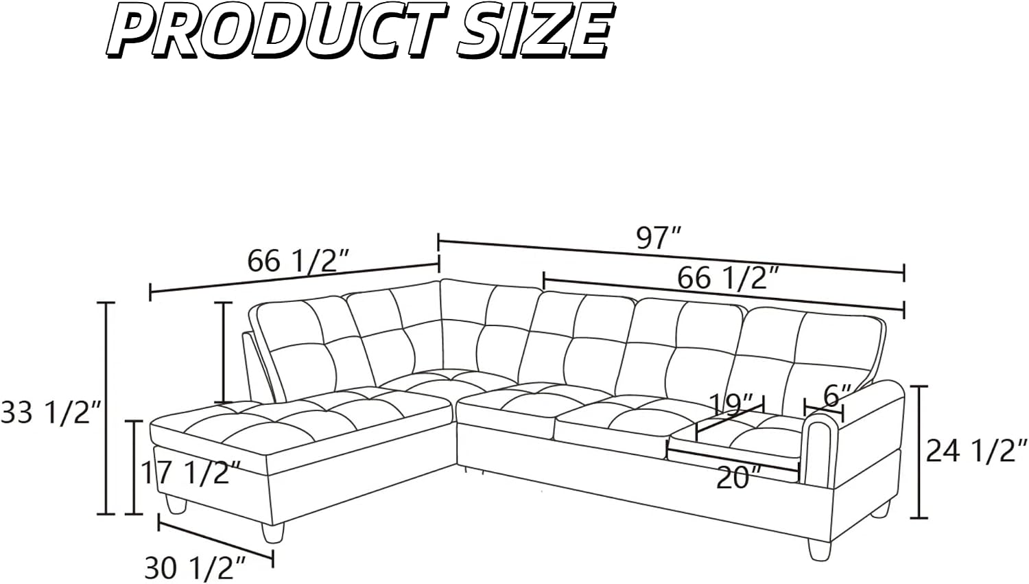 L Shaped Couch Sectional Couches with Chaise, 3 Pieces Modular Convertible Sofa for Living Room Furniture Sets and Small Apartment Faux Leather, Black