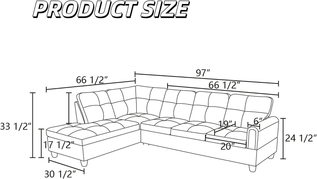 L Shaped Couch Sectional Couches with Chaise, 3 Pieces Modular Convertible Sofa for Living Room Furniture Sets and Small Apartment, Grey