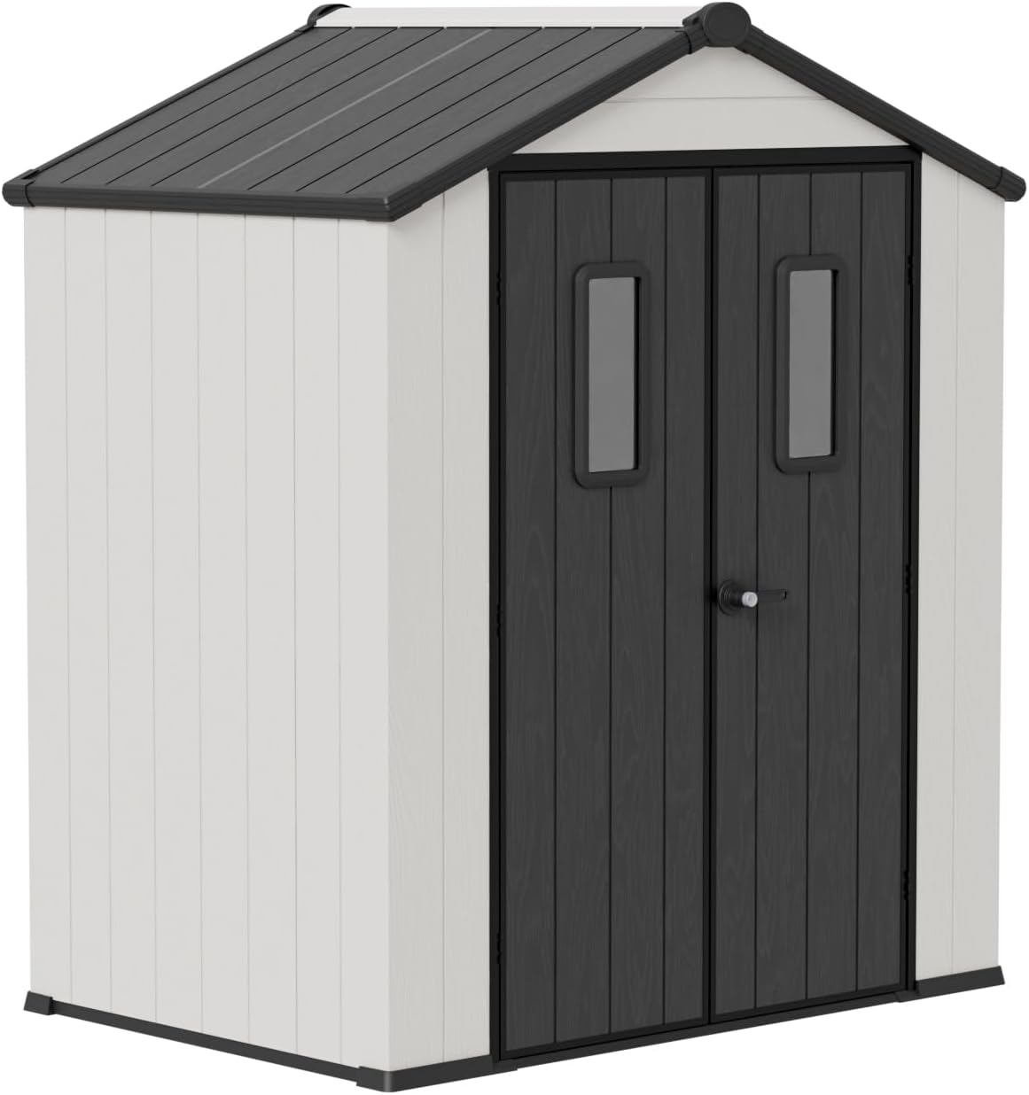 COOS BAY 6x4 Outdoor Storage Shed with Floor, Lockable Doors, All-Weather Resin Garden Tool Shed, White/Gray