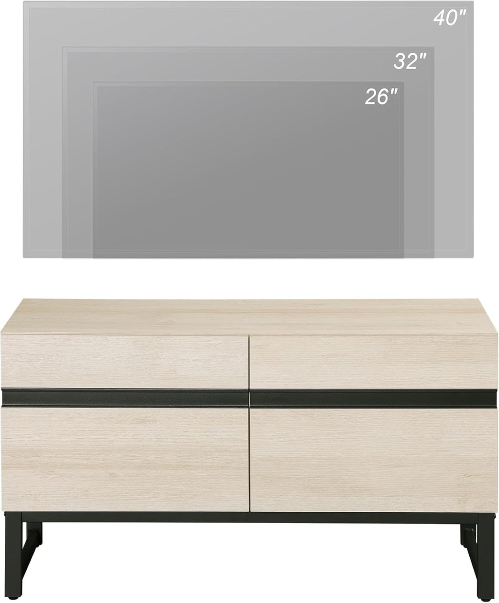 WAMPAT Modern TV Stand for 26-40 Inch TVs, Wood Entertainment Center with Metal Base Storage Cabinets, Media TV Console for Living Room, Light Oak, 1Pcs