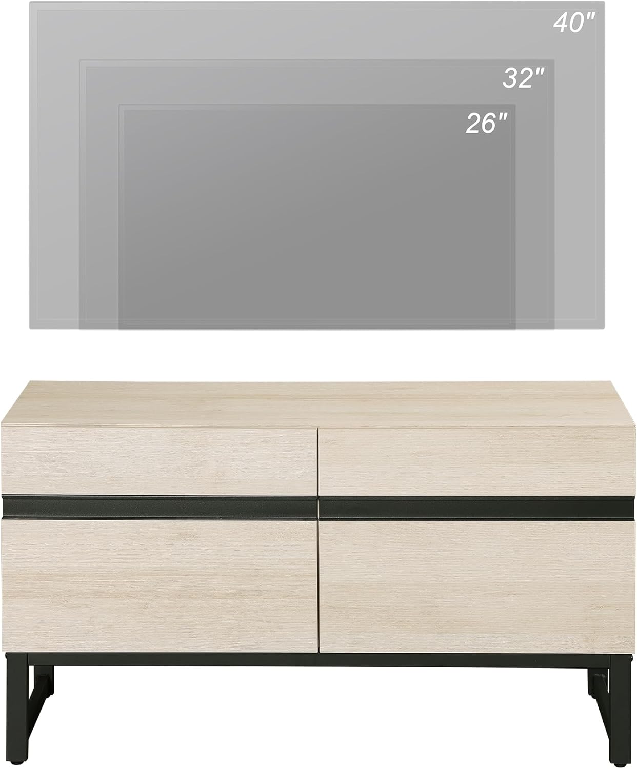WAMPAT Modern TV Stand for 26-40 Inch TVs, Wood Entertainment Center with Metal Base Storage Cabinets, Media TV Console for Living Room, Light Oak, 1Pcs