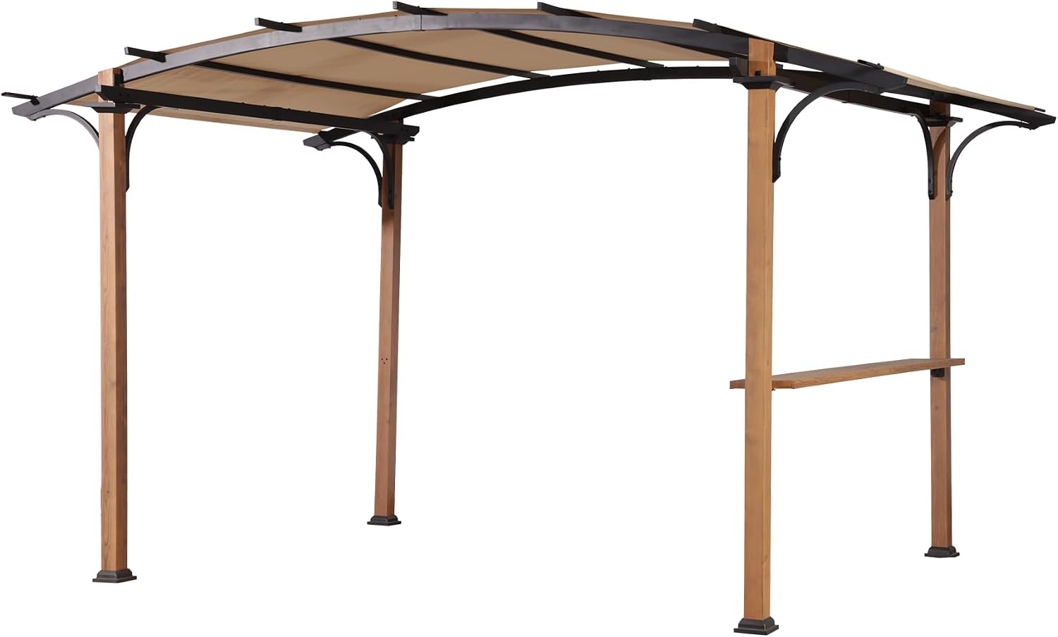 8.5' x 13' Outdoor Pergola, Metal Gazebo with Arched Top Canopy, Shelves, Bar Top, Natural Wood Looking Frame Pergola for Backyard, Garden, Patio.Beige