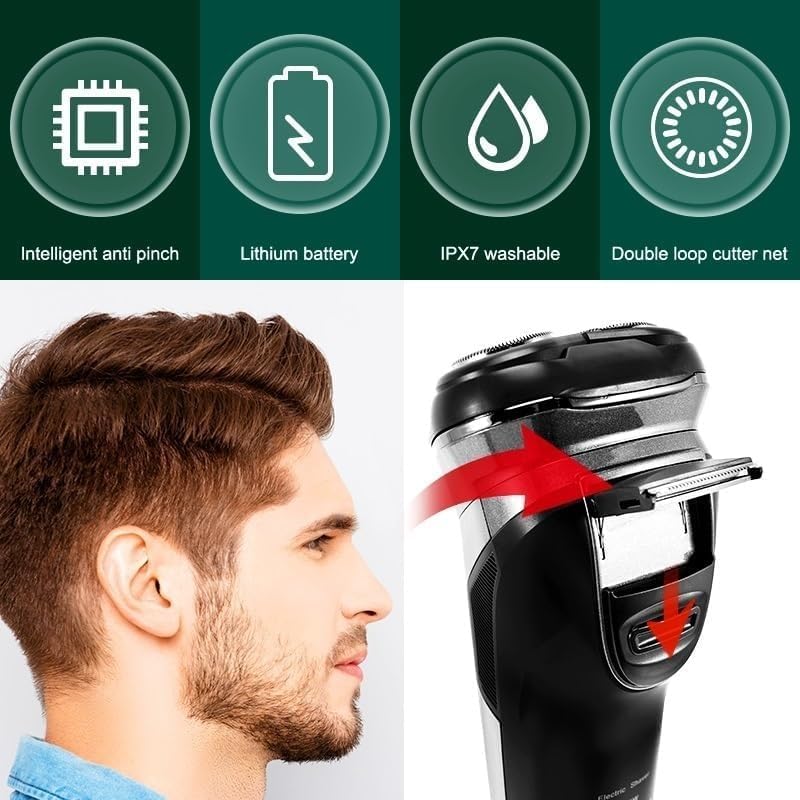 Electric Shavers for Men, Powerful Cordless LCD Electric Shaver with Charger Base Wet Dry Beard Electric Razor Rechargeable Facial Shaving Machine for Men (Color : Black)