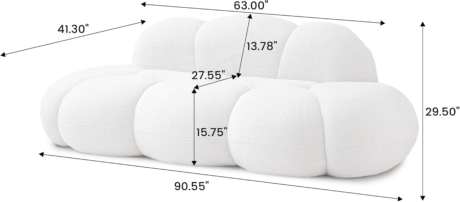 JACH Cloud Shaped Couches for Living Room, Modern Comfy Upholstered Sofa, Cloud Shaped Leisure Sofa, Upholstered Couch for Bedroom, Apartment, Small Space (White, No Assembly Required)
