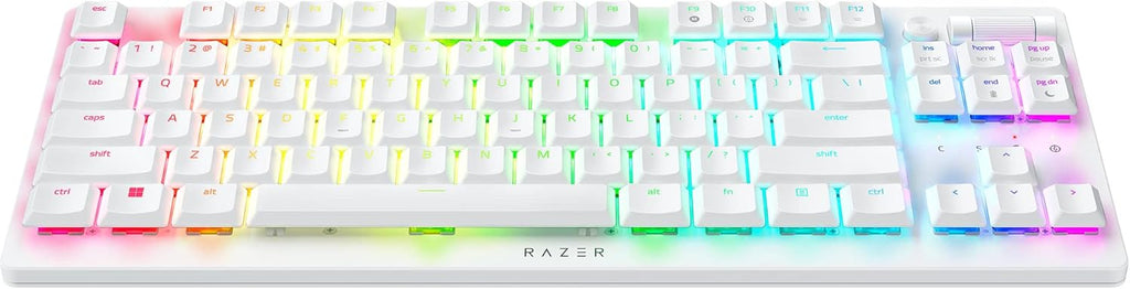 Razer DeathStalker V2 Pro TKL Wireless Gaming Keyboard: Low Profile Optical Switches Linear Red - HyperSpeed Wireless & Bluetooth - Chroma RGB - Up to 200 Hr Battery - Snap Tap - White