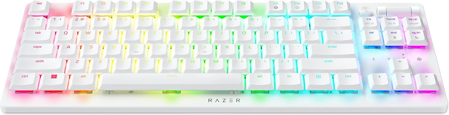 Razer DeathStalker V2 Pro TKL Wireless Gaming Keyboard: Low Profile Optical Switches Linear Red - HyperSpeed Wireless & Bluetooth - Chroma RGB - Up to 200 Hr Battery - Snap Tap - White