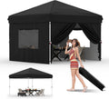 10'X10' Pop Up Canopy Tent with 4 Sidewalls, Beach Tent with One Push Setup, Outdoor Sun Shade for Parties, Camping, UPF 50+ All Weather Waterproof, with Weight Bags & Wheeled Carry Bag