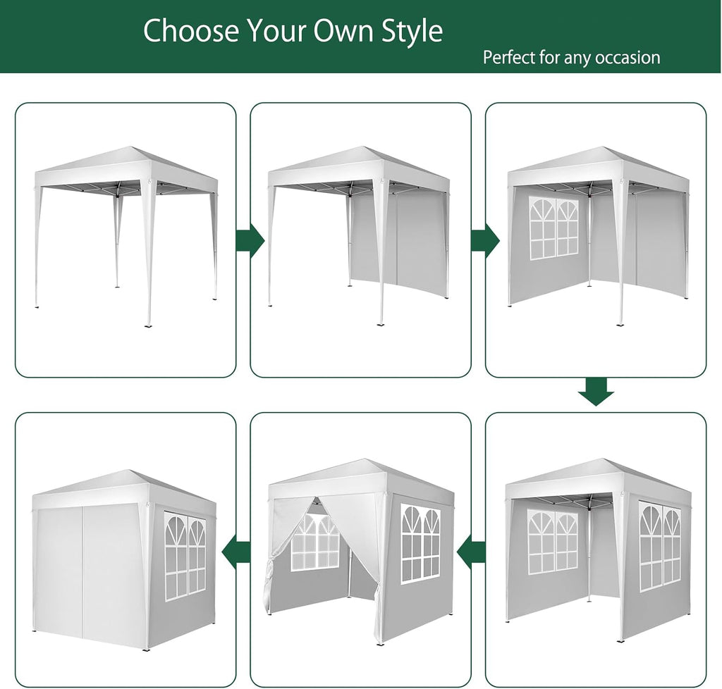 6.5x6.5 Pop Up Canopy Tent with Sidewalls, 3 Height Adjustable Beach Tent with Carrying Bag, 8 Stakes & 4 Ropes, Easy Set Up Gazebo for Events, Party, Wedding (6.5x6.5FT White with 4Sidewalls)