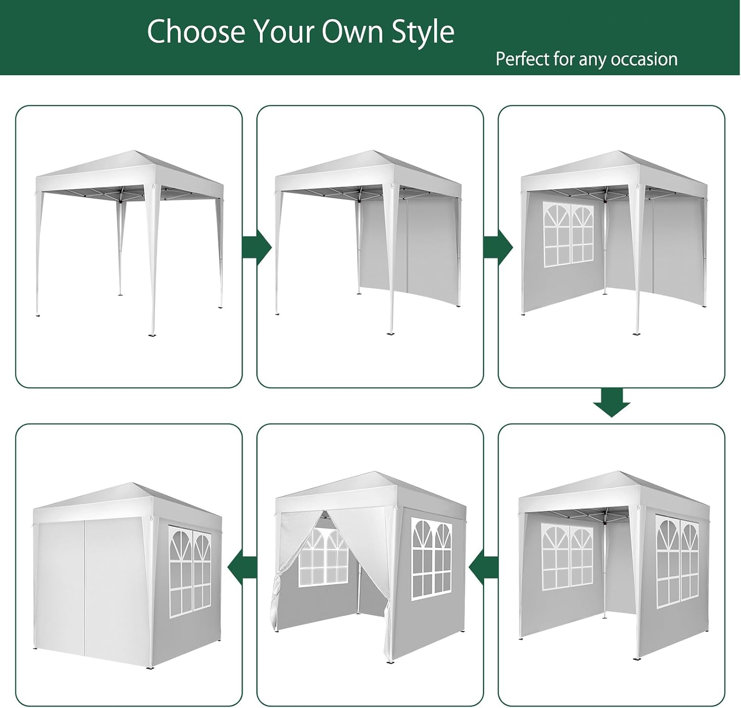 6.5x6.5 Pop Up Canopy Tent with Sidewalls, 3 Height Adjustable Beach Tent with Carrying Bag, 8 Stakes & 4 Ropes, Easy Set Up Gazebo for Events, Party, Wedding (6.5x6.5FT White with 4Sidewalls)