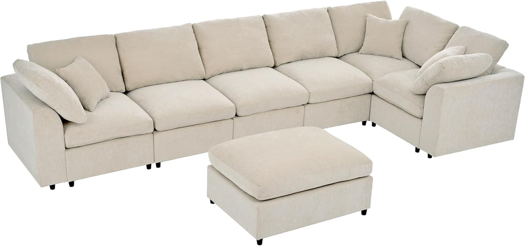 LUMISOL 124.8' Sectional Sofa with Ottoman for Living Room, Oversized L Shaped Couch, Modular Combination Corner Sofa for Spacious Space Office Apartment, Beige