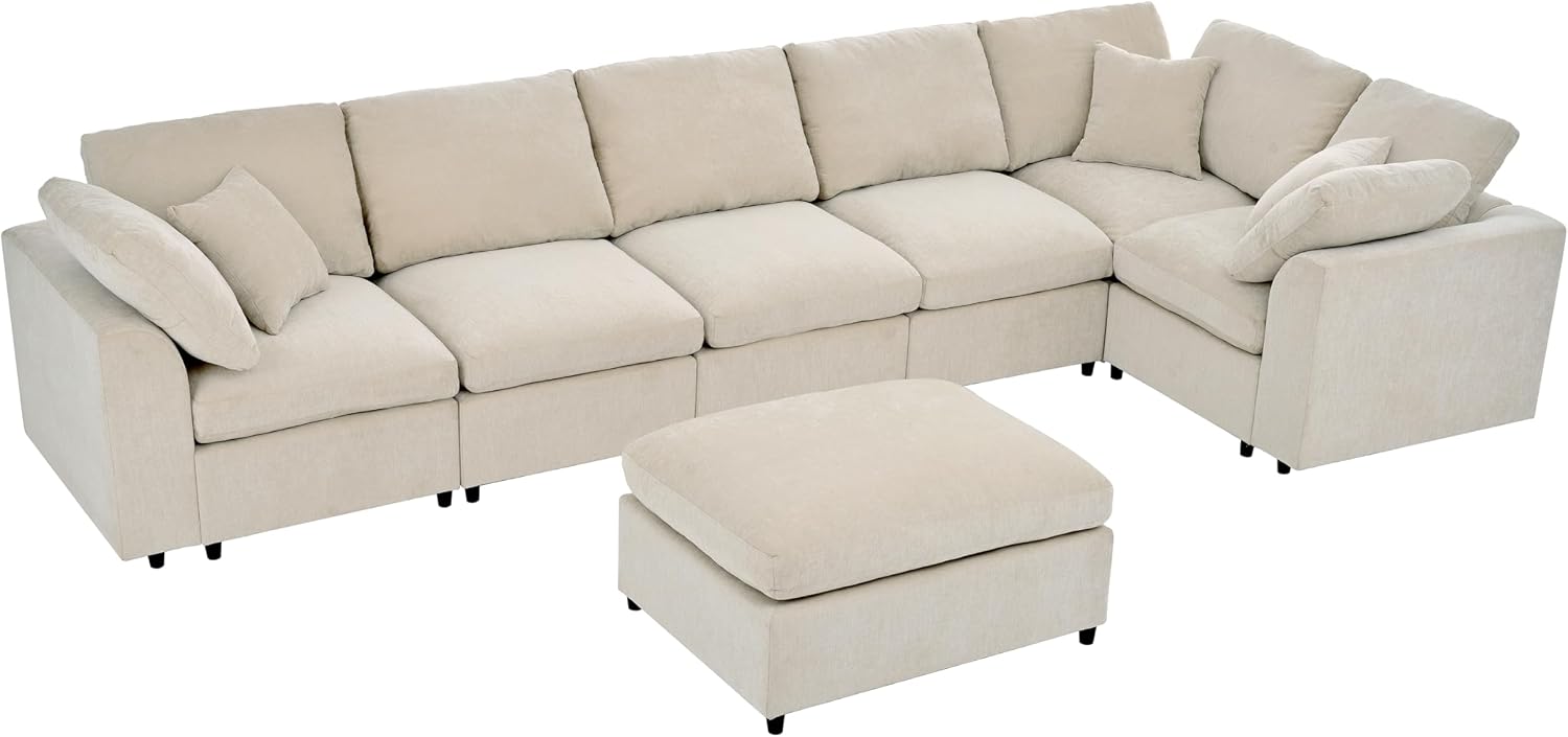 LUMISOL 124.8' Sectional Sofa with Ottoman for Living Room, Oversized L Shaped Couch, Modular Combination Corner Sofa for Spacious Space Office Apartment, Beige